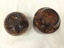 2 vintage tortoise shell design glass bottle vases