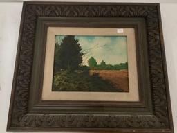 Framed original French landscape oil painting, signed by artist Eduard Caret