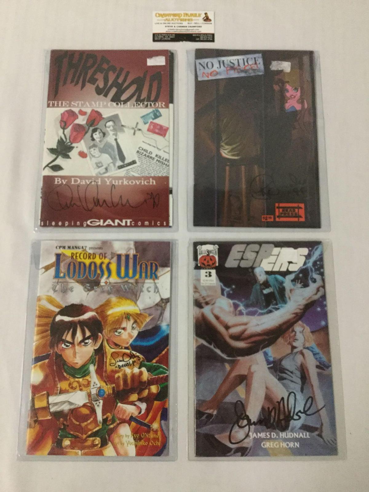 4 signed comics books - Espers signed James Hundall, Magna Lodoss War signed by Lisa Ortiz and 2
