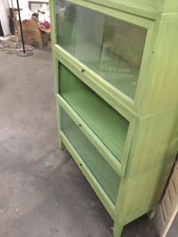 Vintage 3 tier lawyers cabinet in avocado - missing the middle glass pane