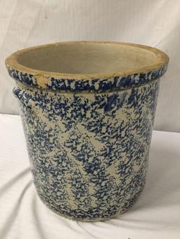 Large 6 gal. ice water crock from Monmouth Pottery in Monmouth, IL w/ clean advertising