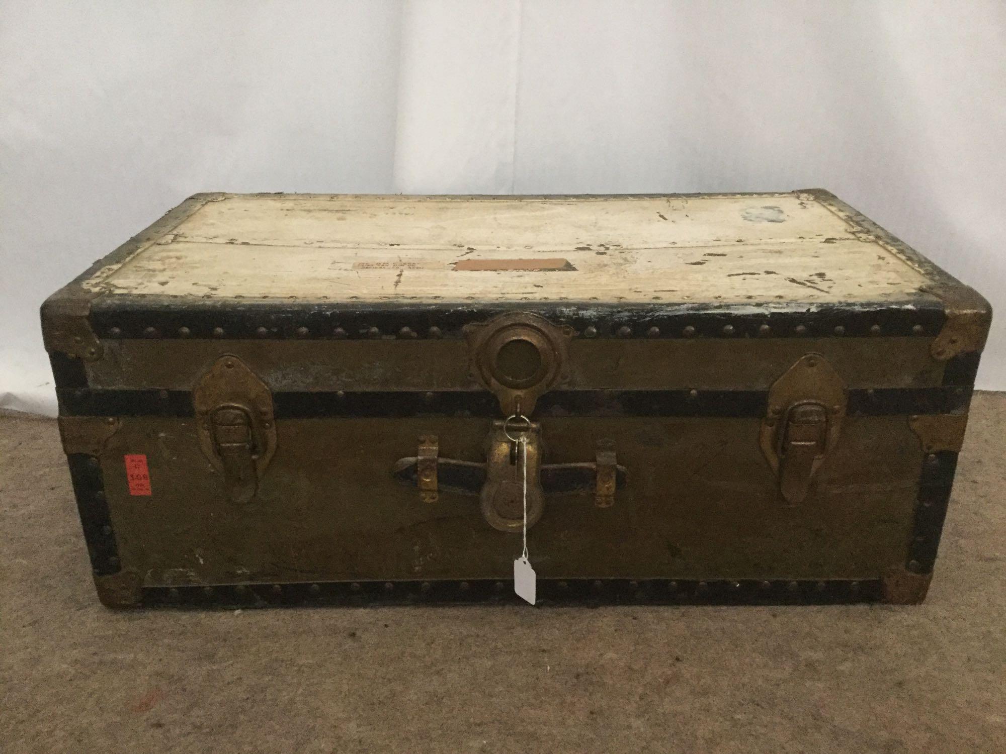 Vintage Military footlocker steamer trunk