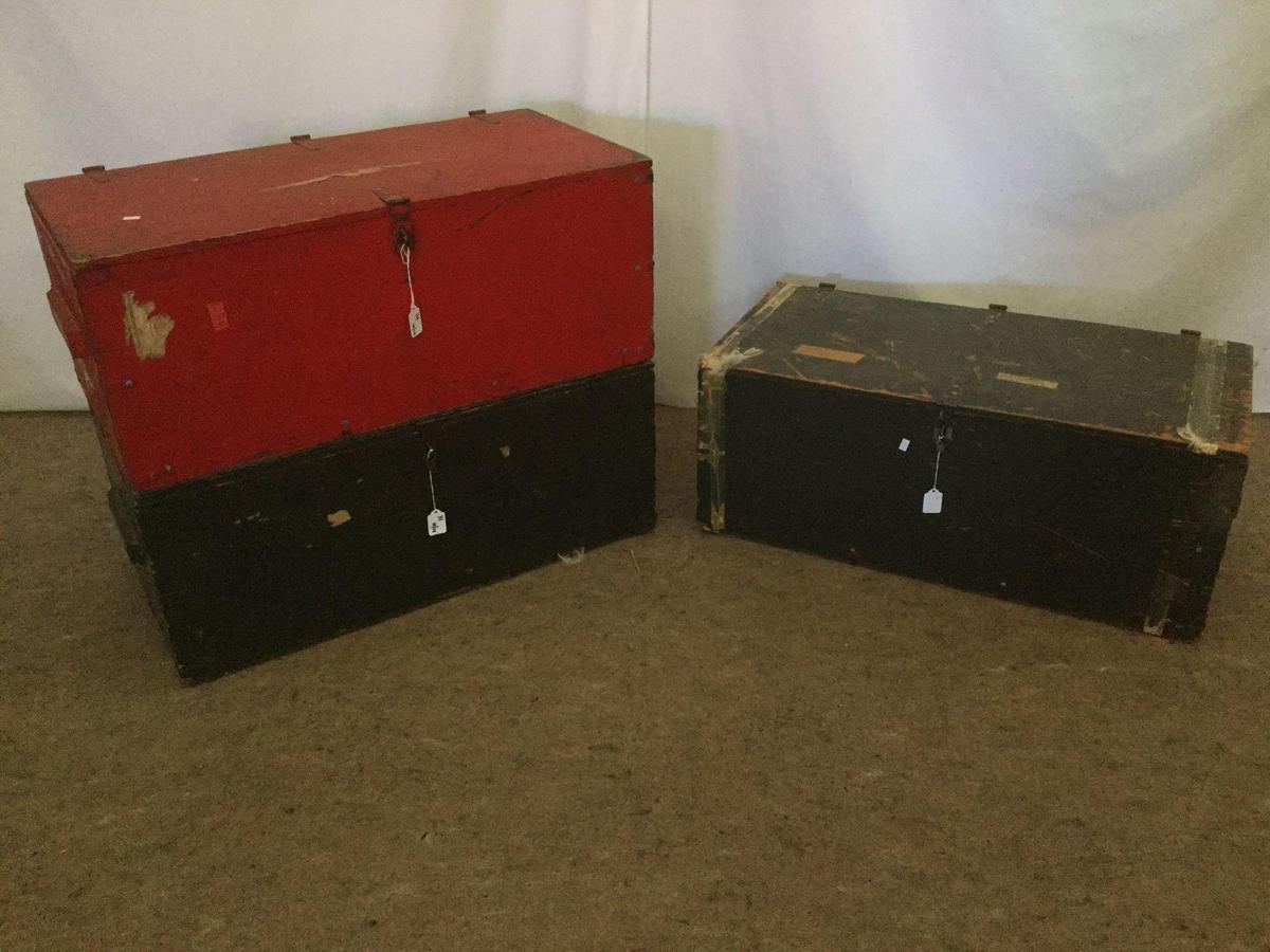 3 vintage 60's-70's military footlocker trunks incl. 1 by Texas Trunk Co & 1 by Economy MFG co