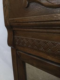 Small antique dresser top vanity mirror with candle shelves & carved molding