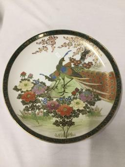 3 pc hand painted gold rimmed Kutani Shoxan porcelain Plate, bowl, and dish set - Made in Japan