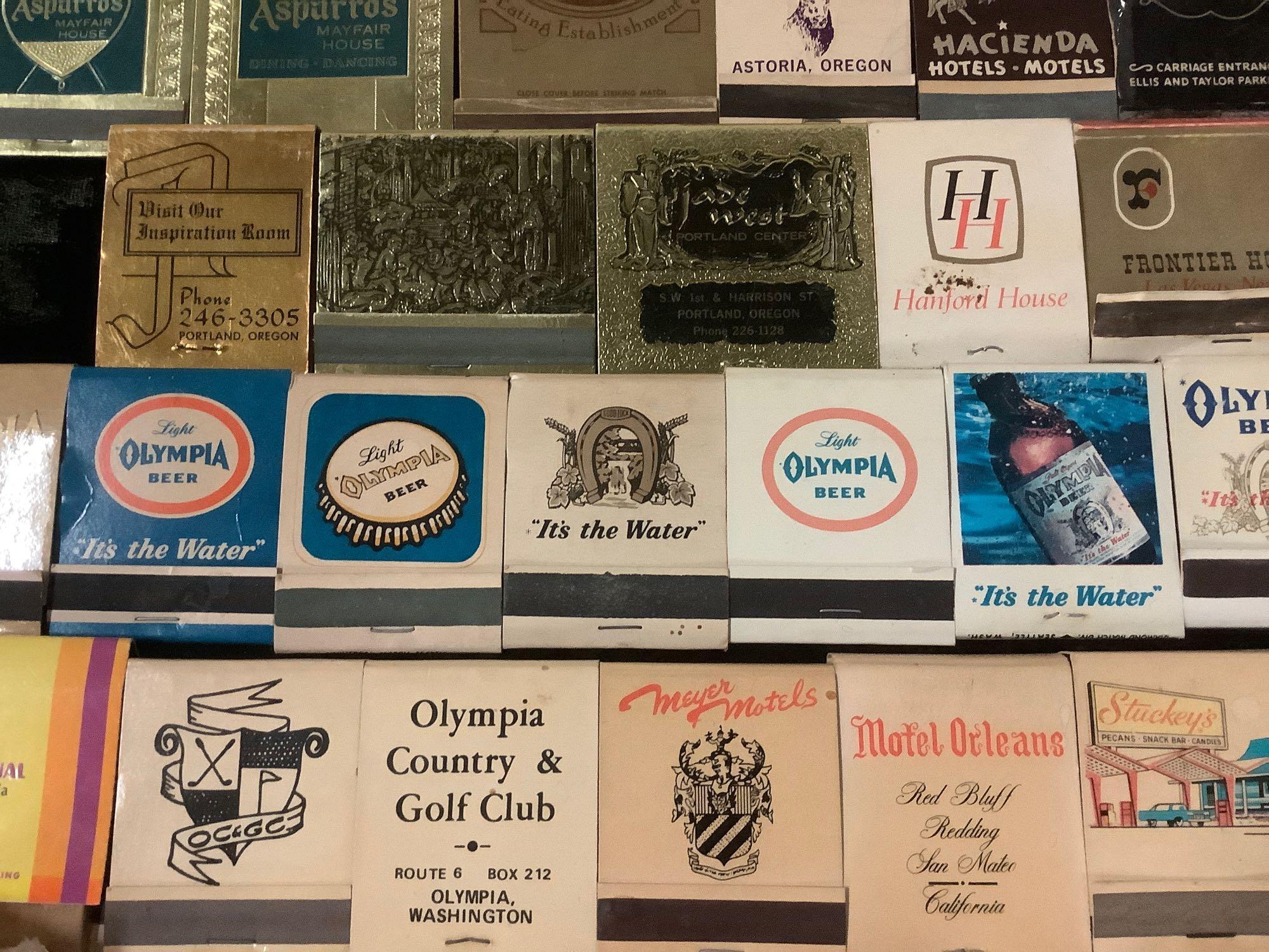 Huge collection of vintage matchbooks w/ nice advertising - Olympia Beer, Penthouse Hotel, Dunes,