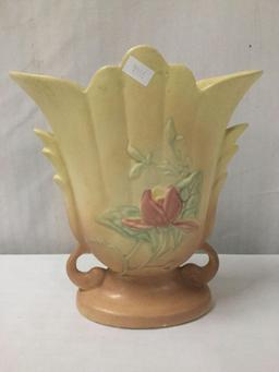 Hull pottery 1930-40's dual handle tulip motif vase, swan handled tulip vase & sunflower pitcher