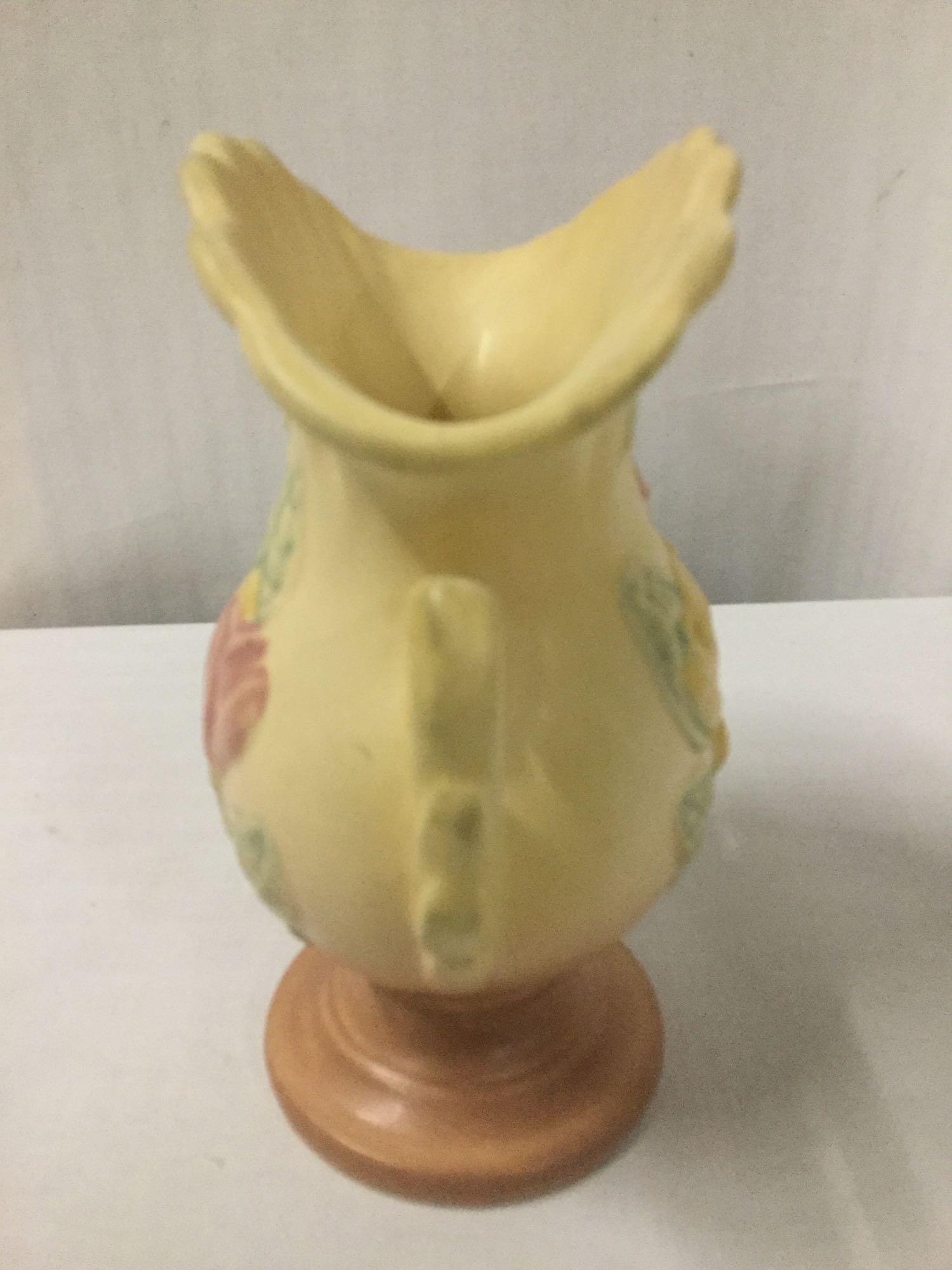 Hull pottery 1930-40's dual handle tulip motif vase, swan handled tulip vase & sunflower pitcher