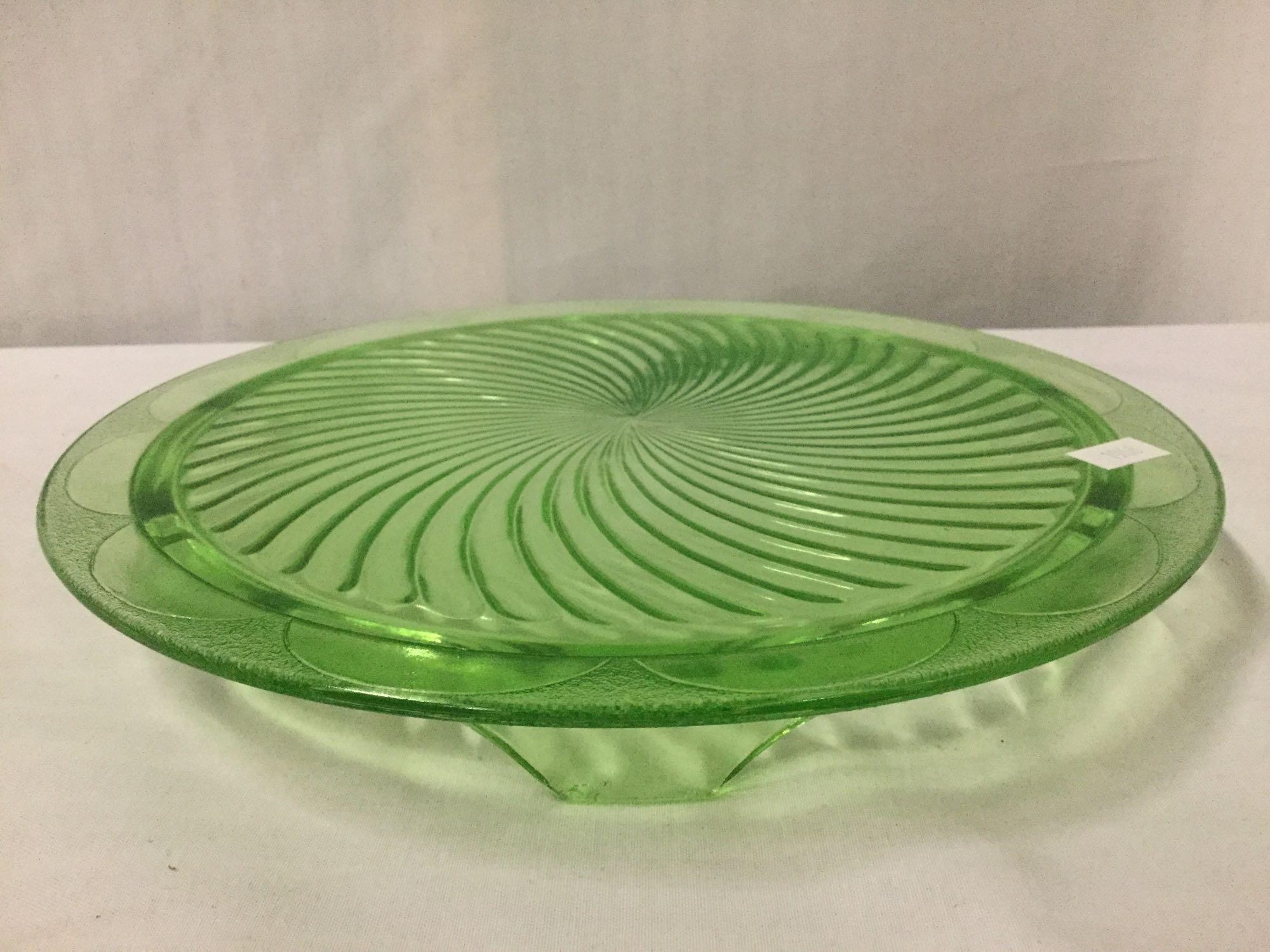 Selection of 3 antique carnival / depression glass incl. Vaseline footed plate & 2 marigold bowls