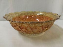 Selection of 3 antique carnival / depression glass incl. Vaseline footed plate & 2 marigold bowls