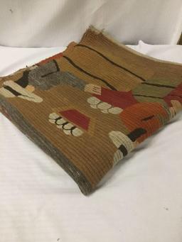 Vintage hand-made village scene gathering motif tapestry or thick blanket