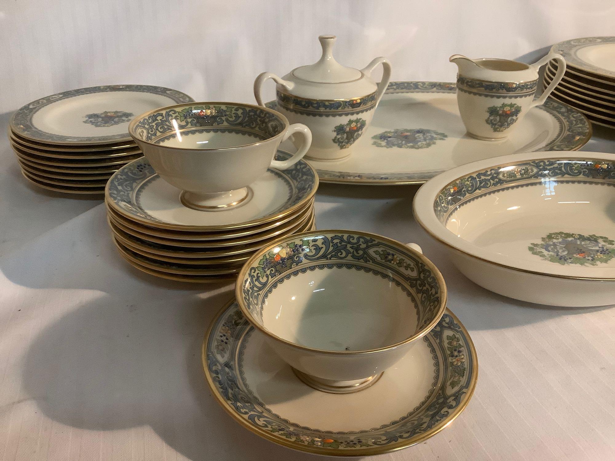 38 pc Lenox - Autumn gold rimmed china set w/ floral designs - see pics service for 8