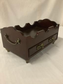 Wine caddy wood rack with bottle opener and three stoppers in drawer, approx 14x8x9 inches