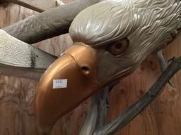 Massive bronze Bald Eagle statue soaring over a tree with cement base by Steven Parks - see desc