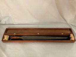 Hawaiian broadbill sword with woven wrapped handle and koa wood box