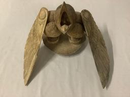 Kent Heindel fossilized whale bone sculpture of Inuit shaman with bird wings & mask