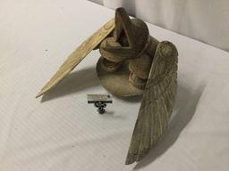 Kent Heindel fossilized whale bone sculpture of Inuit shaman with bird wings & mask