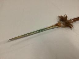 Handmade Hawaiian native wood Broadbill hunting spear w/ wrapped feather decoration
