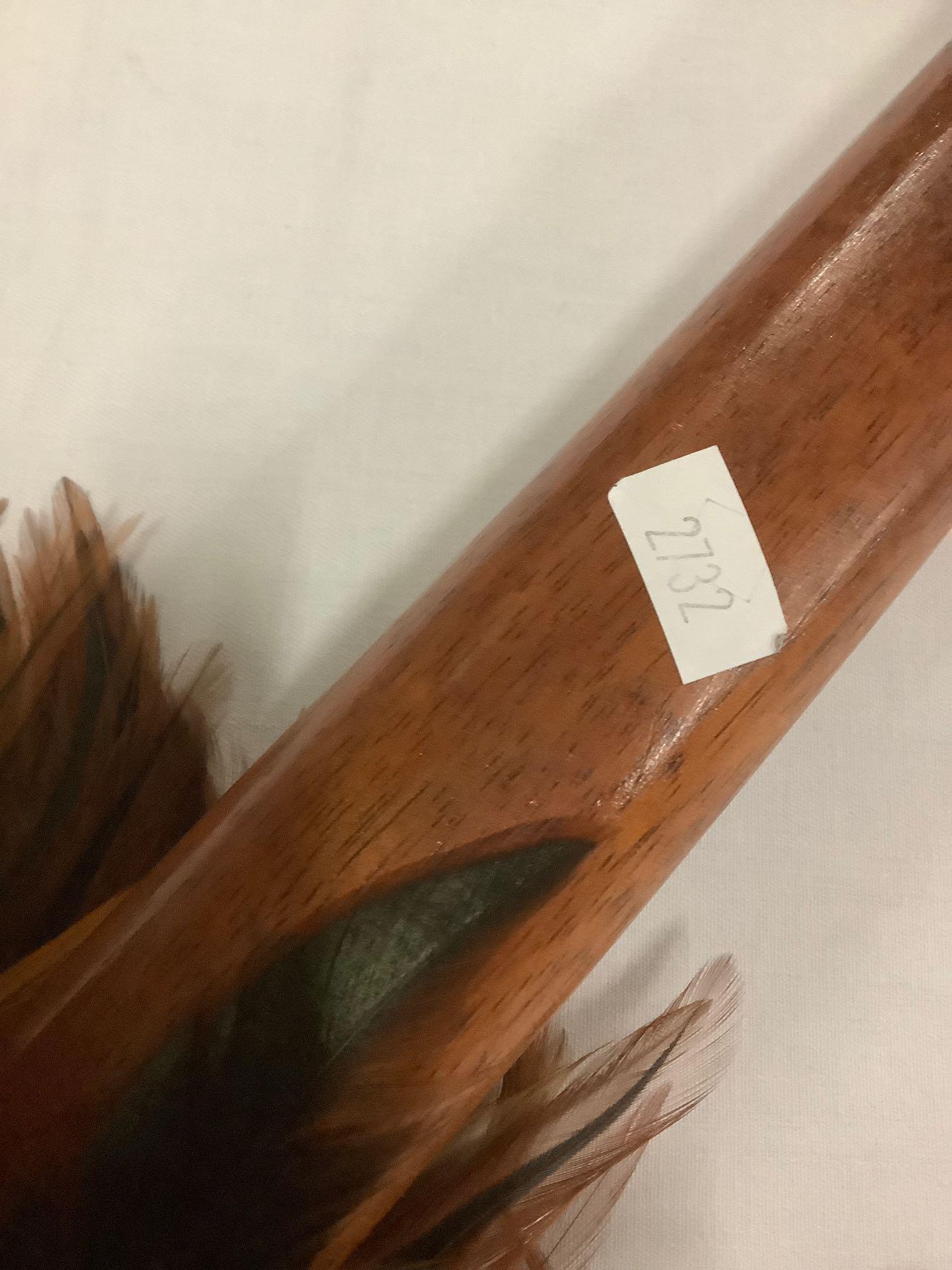 Handmade Hawaiian native wood Broadbill hunting spear w/ wrapped feather decoration