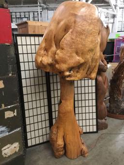 Gorgeous "mushroom" burled birds eye maple wood floor lamp - carved from one piece!