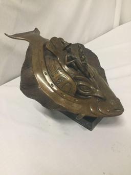 Jacques & Mary Regat bronze statue of a man riding a halibut 1988 marked & #'d 18/35