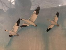 Framed print of sea birds in flight approximately 28 x 24 inches