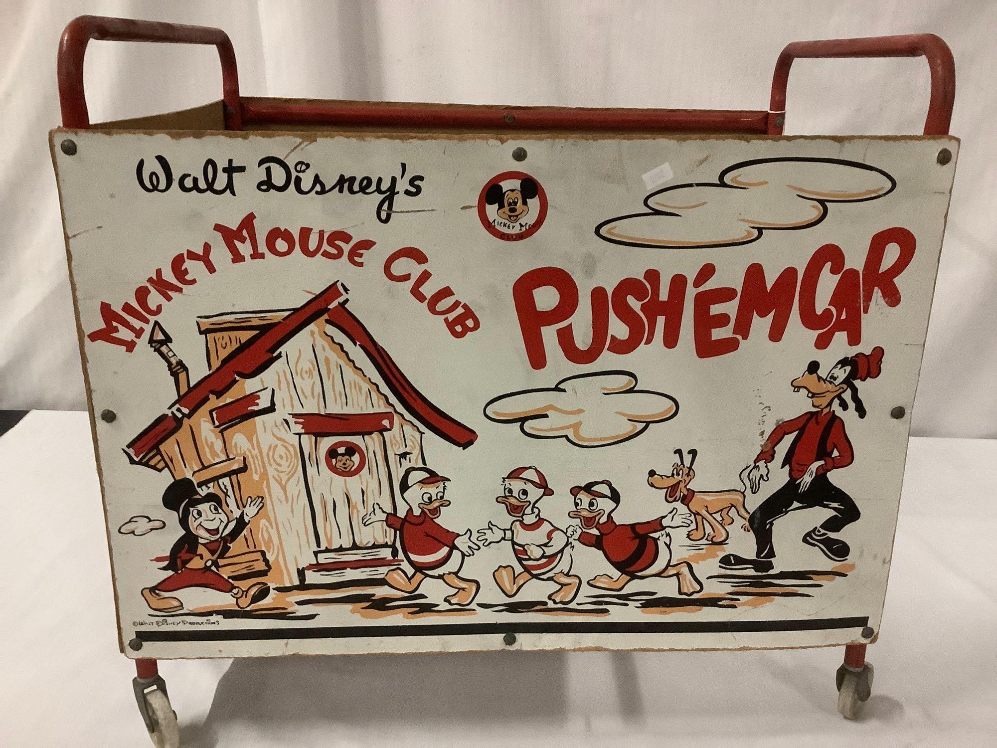 Mid century 1950's Walt Disney Mickey Mouse Club Push Em Car, children?s play toy