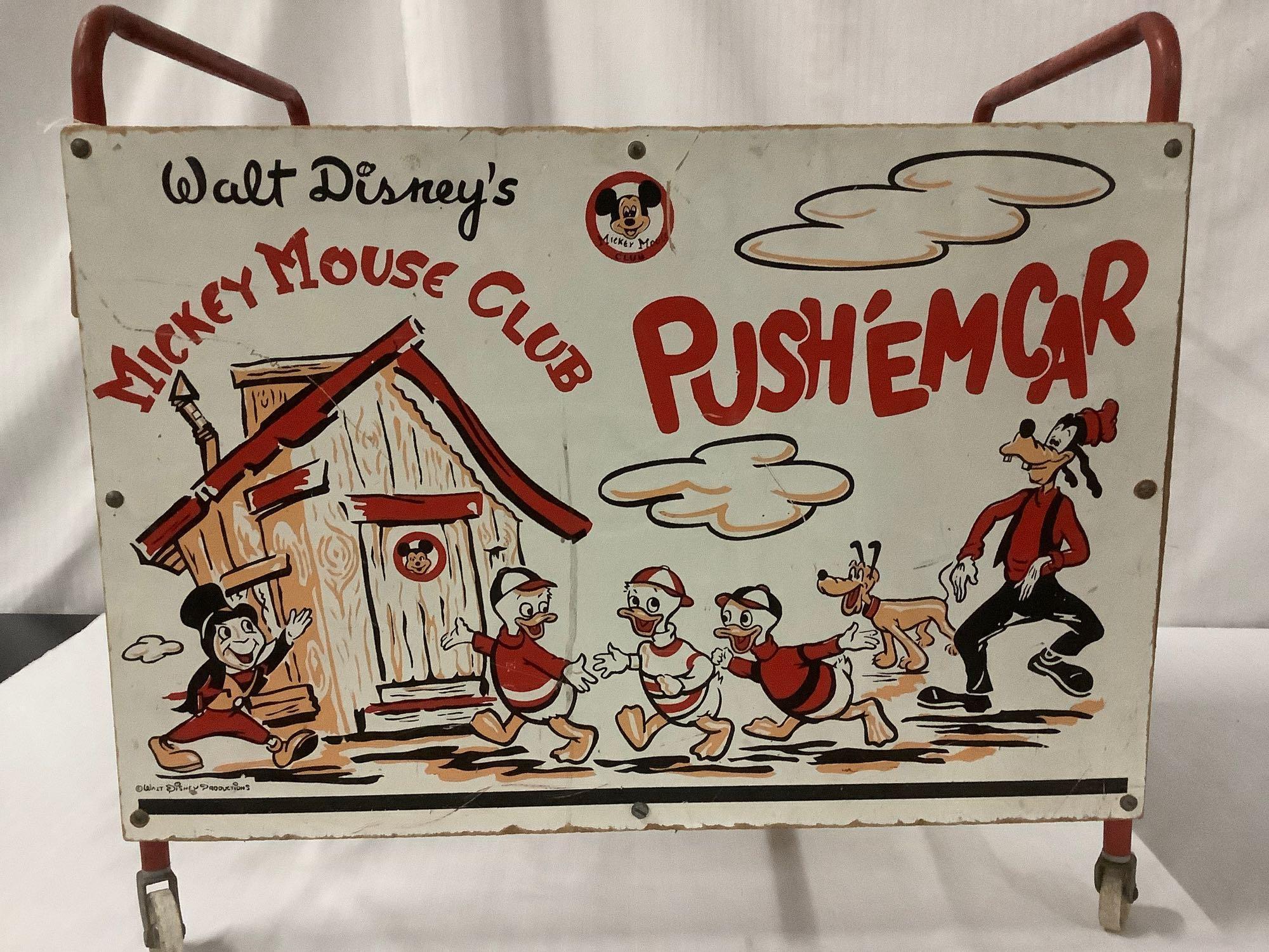 Mid century 1950's Walt Disney Mickey Mouse Club Push Em Car, children?s play toy