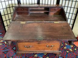 Stunning antique oak secretary desk with original brass hardware and rare early American design