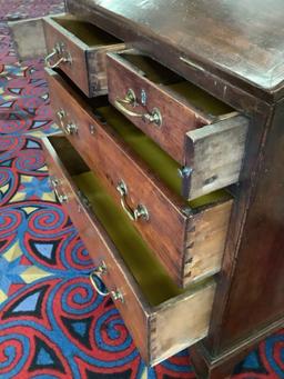 Stunning antique oak secretary desk with original brass hardware and rare early American design