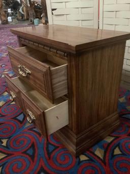 Vintage wood 2 drawer nightstand, approx 29 x 15 x 24 inches.