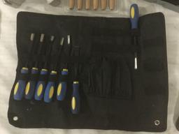 Misc. tool lot, incl. handsaw, Black & Decker Drill No.200423-47, carving tools, and more.