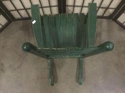 Green vintage childs rocking chair, Tanner printed on backrest, approx. 14x22x24 inches.