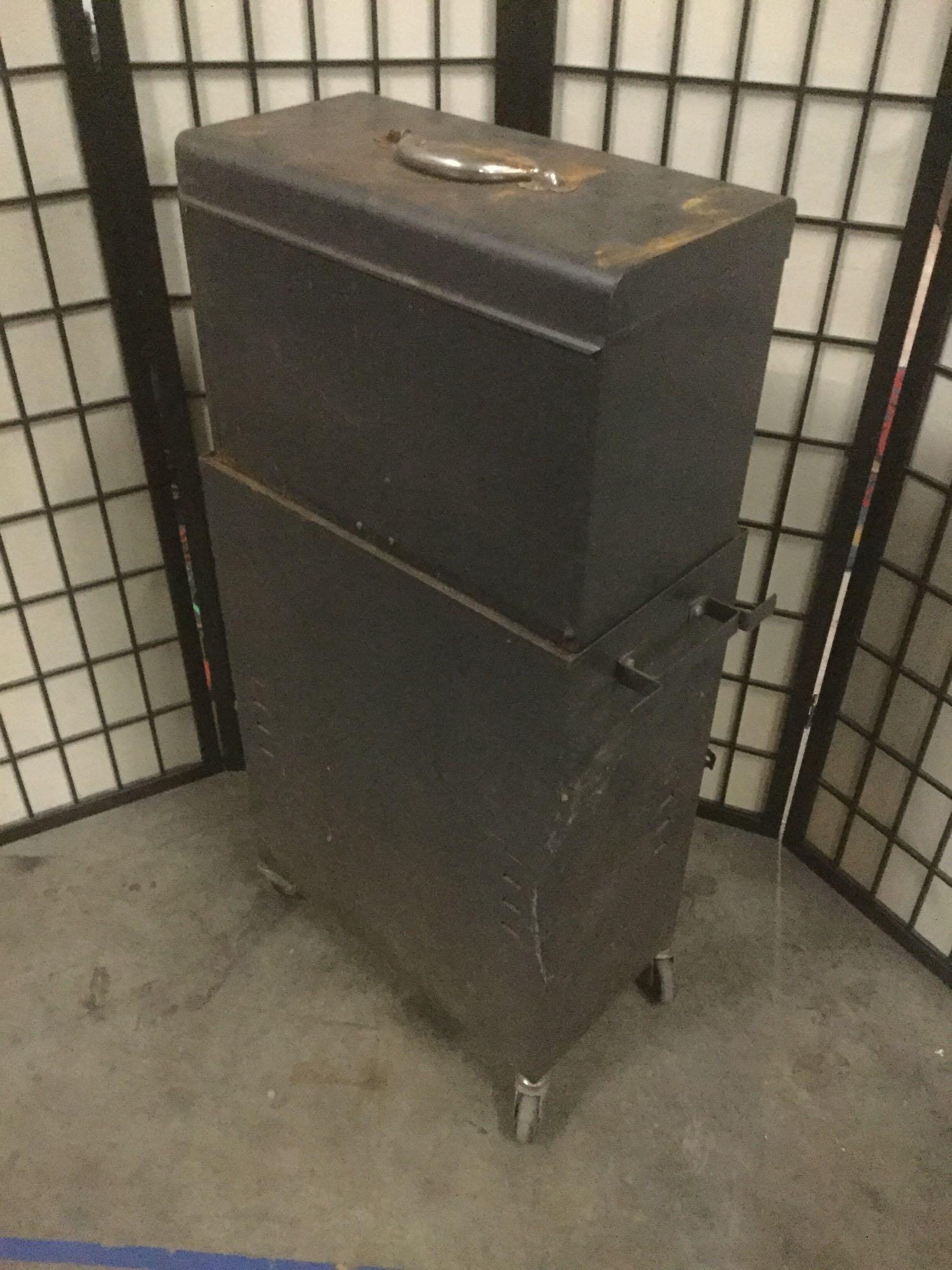 Metal three drawer tool cabinet w/casters, approx. 22x14x41 inches.