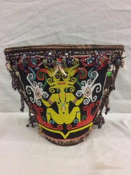 Amazing handmade beaded tribal woven wood half basket/ centerpiece display