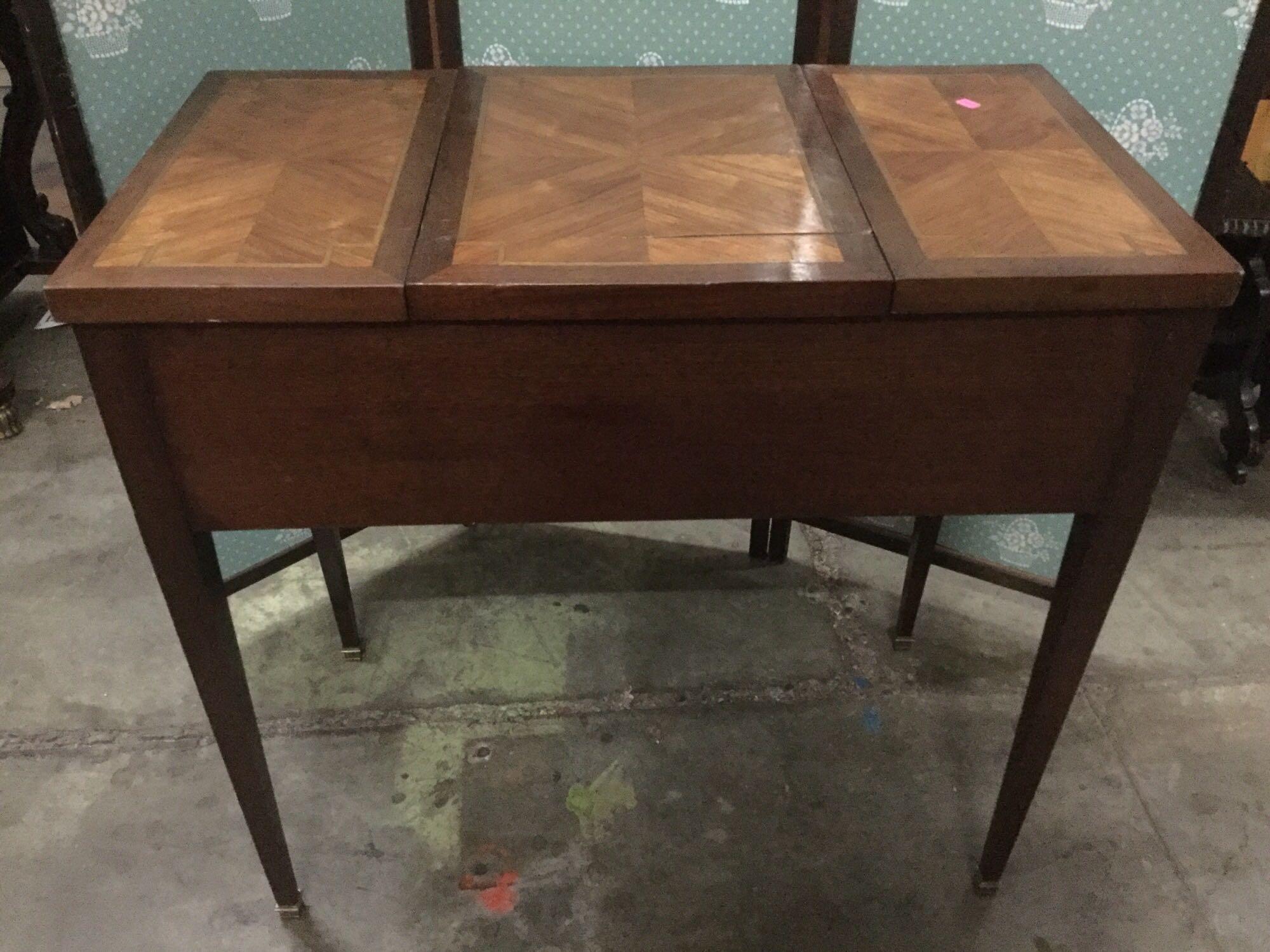 Antique French ladies dressing table with wood inlay, approx 31x16x29 inches