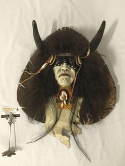 Crow Warrior - Native American wood carved bust, approx 19x19x6 inches