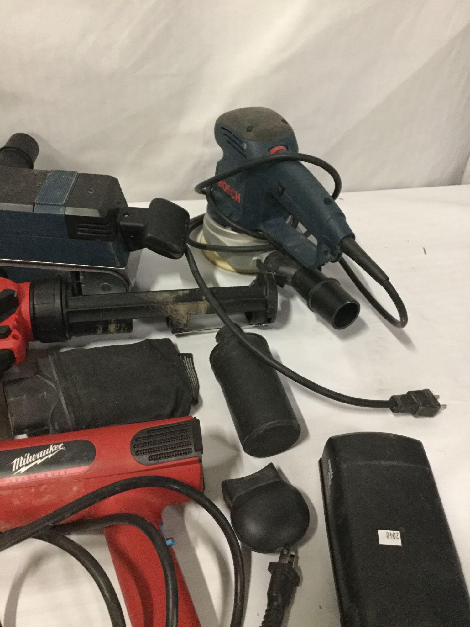 Collection of pneumatic, cordless, corded electric power tools. Bosch, Milwaukee, DeWalt, Bostitch