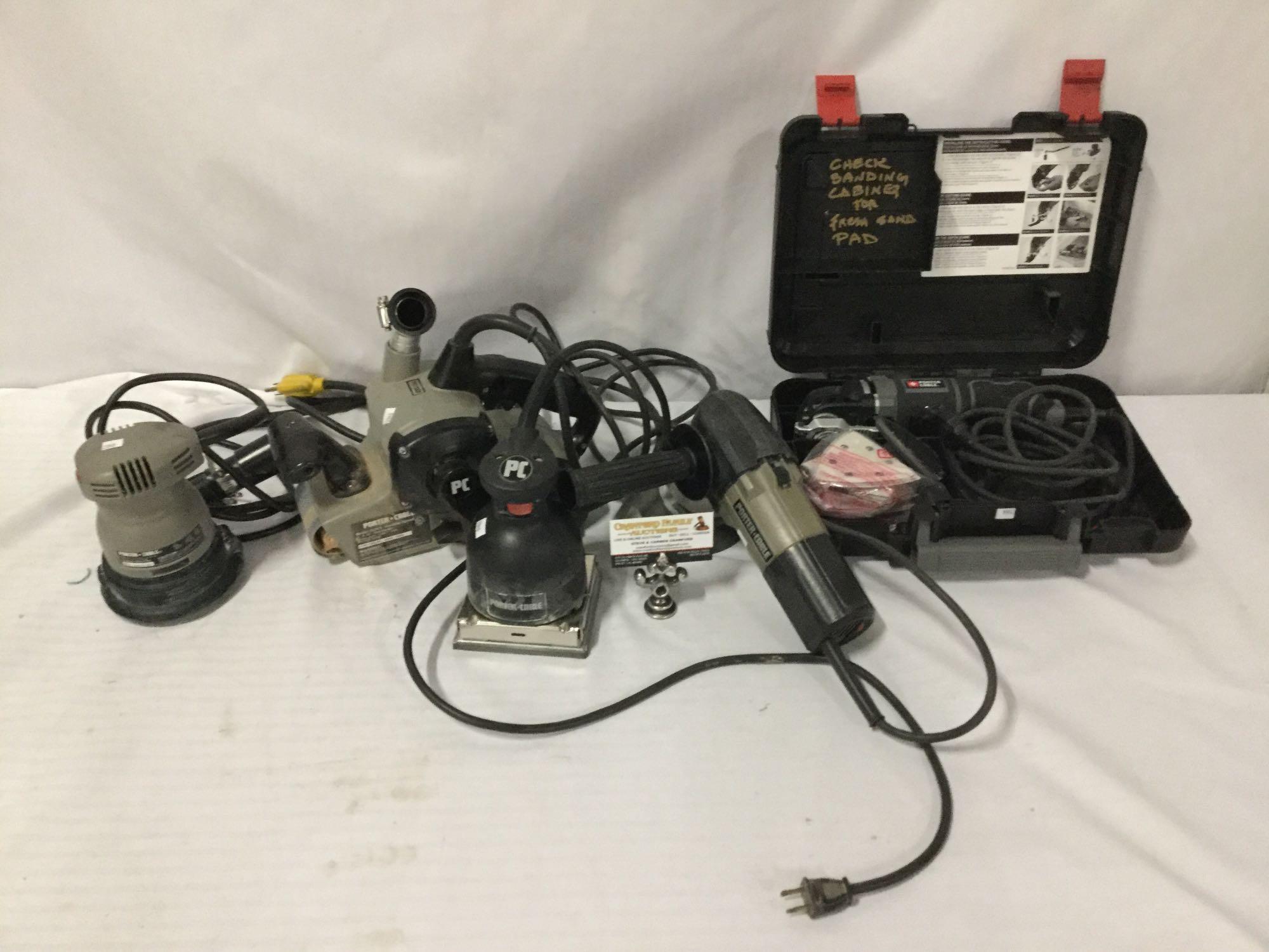 5 Porter Cable power tools. Random orbit sanders, belt sander, speed bloc, all working except one