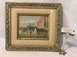 Vintage framed original European city scene painting signed by artist Coppelle