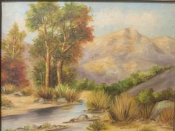 Framed vintage original California landscape painting by unknown artist, titled: Little Tujunga