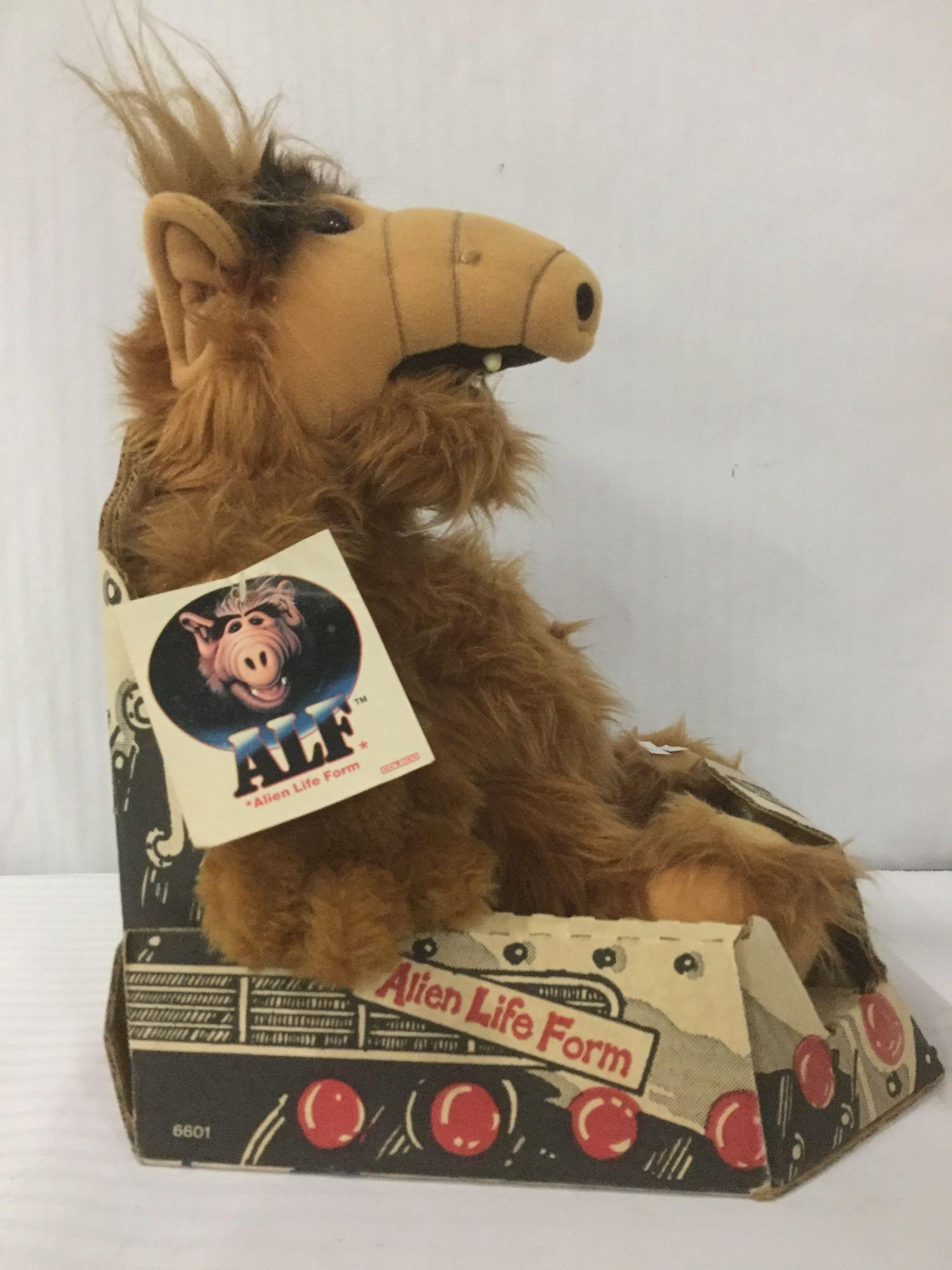 Vintage Coleco Industries Inc. ALF TV show plush toy in original box w/tag, approx. 12x12x14 inches.