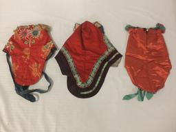 3 cloth cowls w/unique mask designs /handmade ethnic head wear/hats.