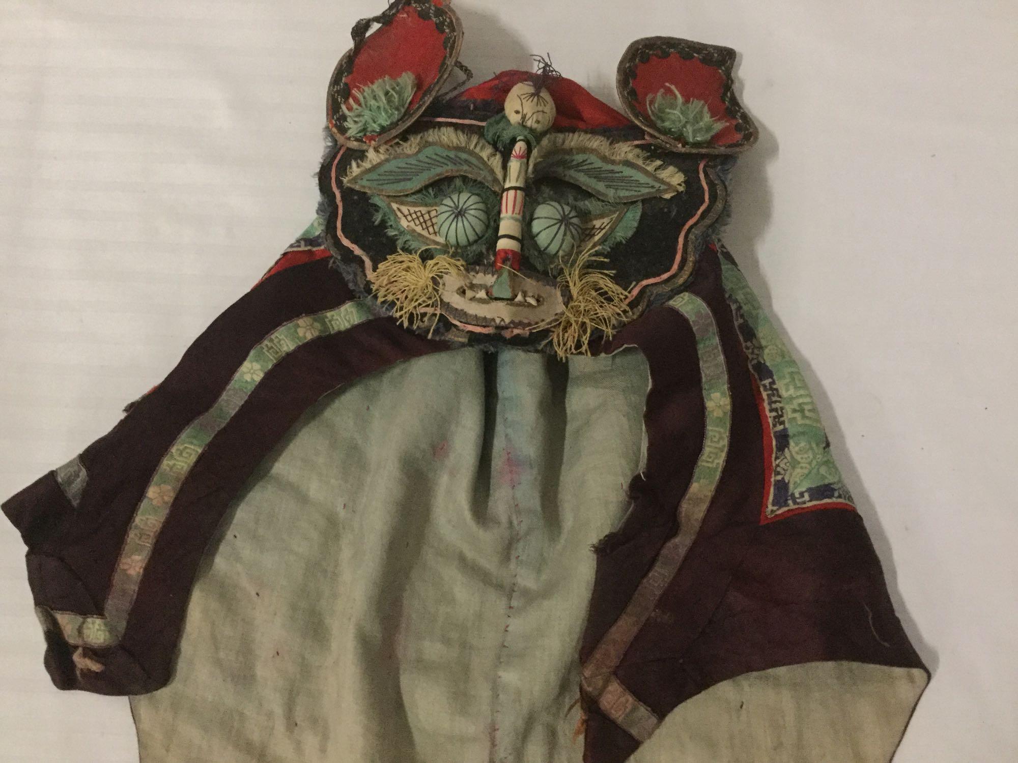 3 cloth cowls w/unique mask designs /handmade ethnic head wear/hats.