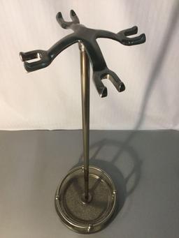 Chrome fireplace utensil stand, approx 27 x 8 inches