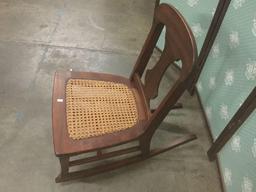 Vintage rattan seat child?s rocking chair.