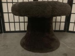 Wood & faux-fur mushroom shaped ottoman, approx. 20x20x15 inches.