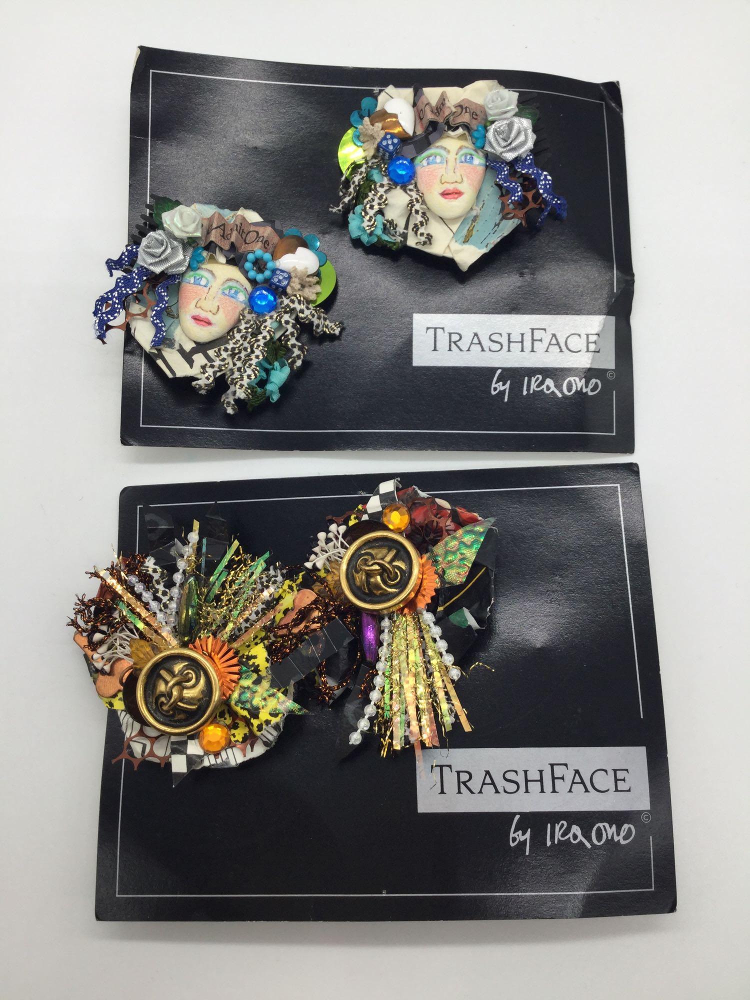 2 pairs of high end art jewelry from the Trash Face line by acclaimed Hawaiian artist Ira Ono.