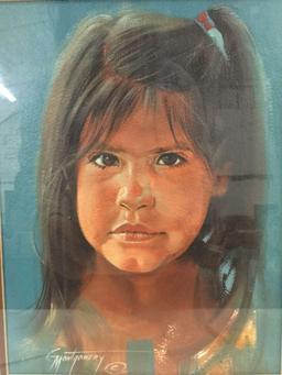 Framed original portrait of young Native American girl: Precious Thoughts by Gary Montgomery