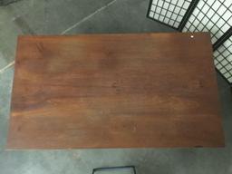 Modern style wood dining table w/ signs of wear & repair, see pics, approx. 64.5x37x28.5 inches.